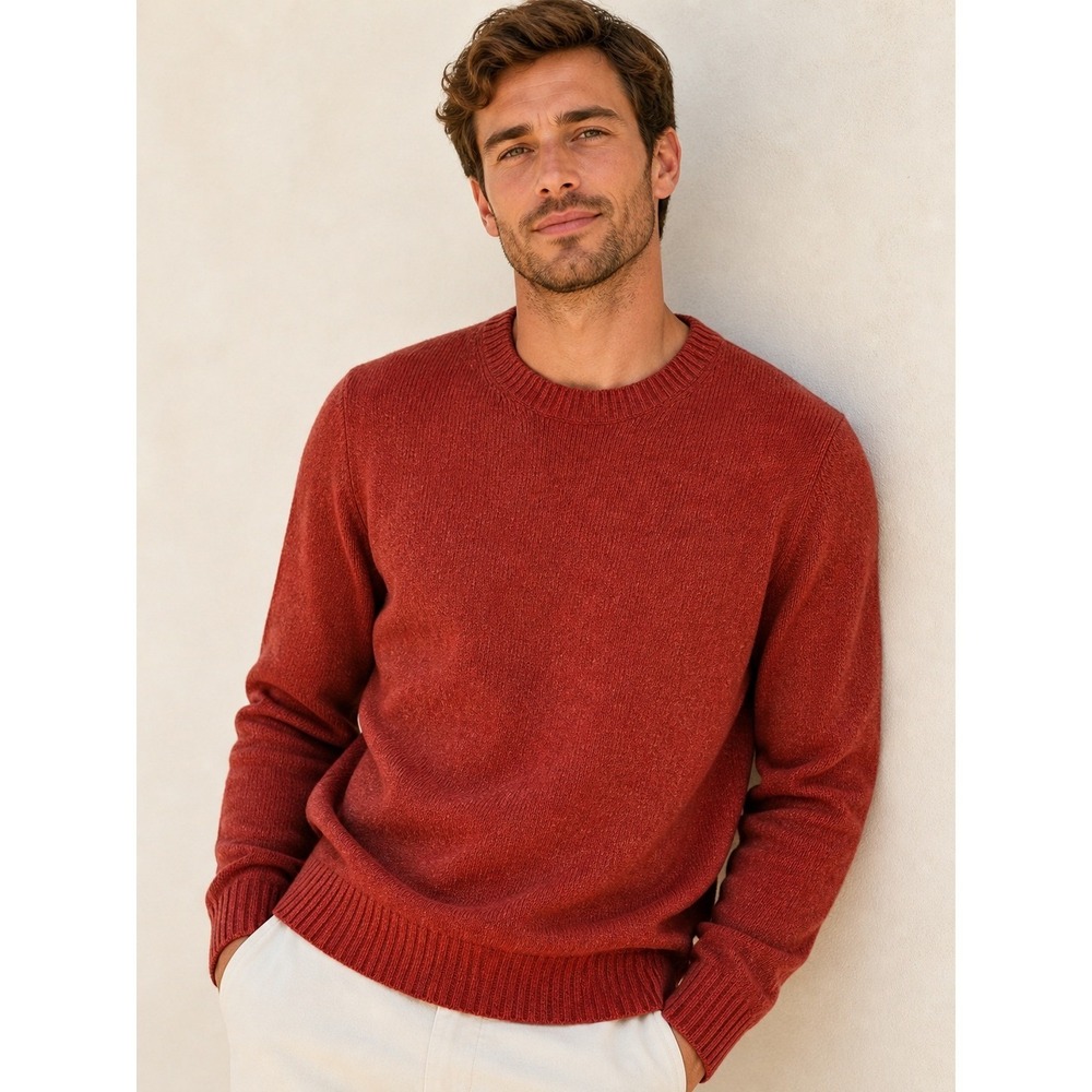 Men's Red Wool Sweater Size XL Crew Neck Knit Pullover Soft Warm Winter Casual